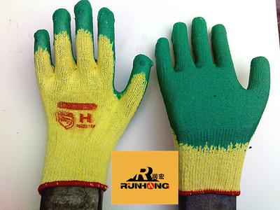 潤宏勞保手套廠批發黃色棉紗線浸涂乳膠皺紋手套——專業防護，信賴之選